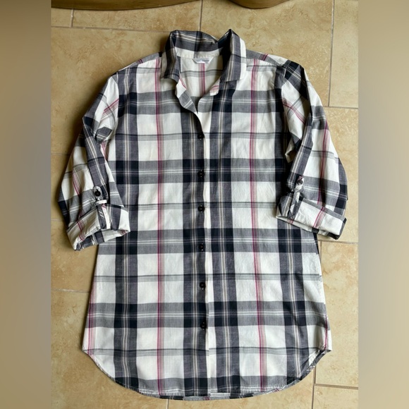 M&S Women 14 Uk Button Down Cover Up Blouson Striped Strap Sleeve Multi Color - Picture 4 of 8